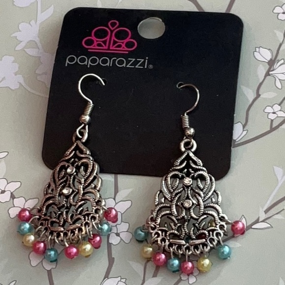 ❄️ Paparazzi } Silver and Pink Filigree Earrings Bohemian Shabby Chic - Picture 9 of 10
